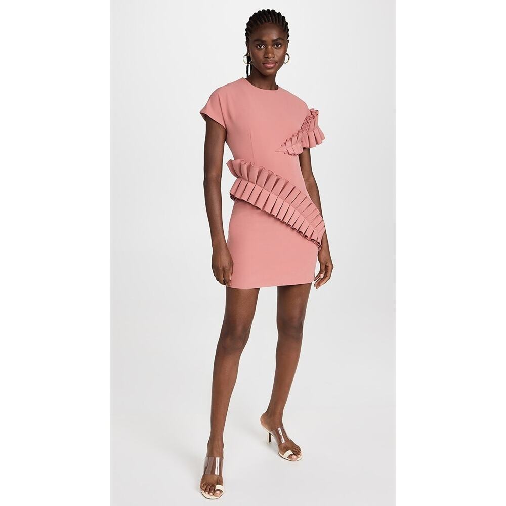 NWT Andrea Iyamah Women's Safia Mini Dress Ruffles Short Sleeve Peach Rose Small